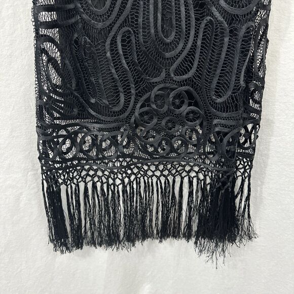 Guess Collection Black Silk Embroidered Lace Fringe Slip Dress Womens S Whimsy - Picture 6 of 14